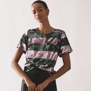 Sequin Striped Top - Green and Purple